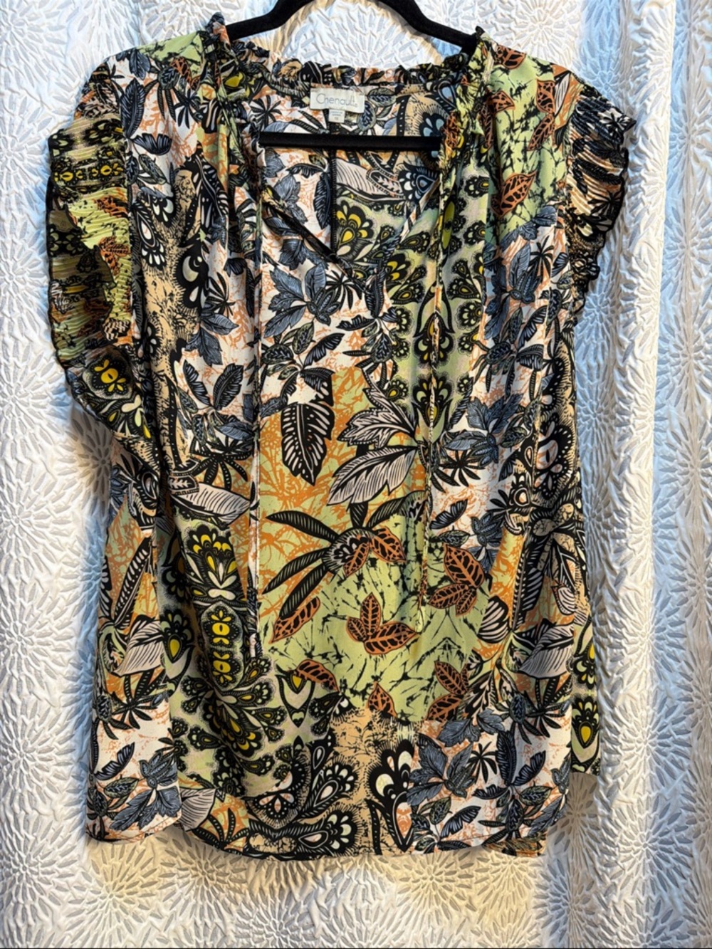 Chenault Multicolor Floral V-Neck Ruffle Sleeve Blouse